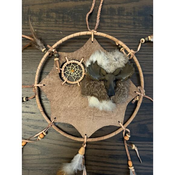 Leather Stretched Authentic DreamCatcher W/ Accent Moose - Picture 5 of 8